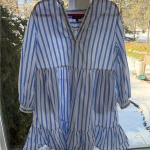 J. Crew Blue and White Poplin Dress EUC XL Tall